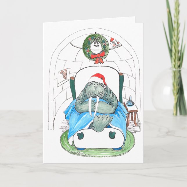 Funny Walrus and Igloo Wildlife Christmas Card (Front)