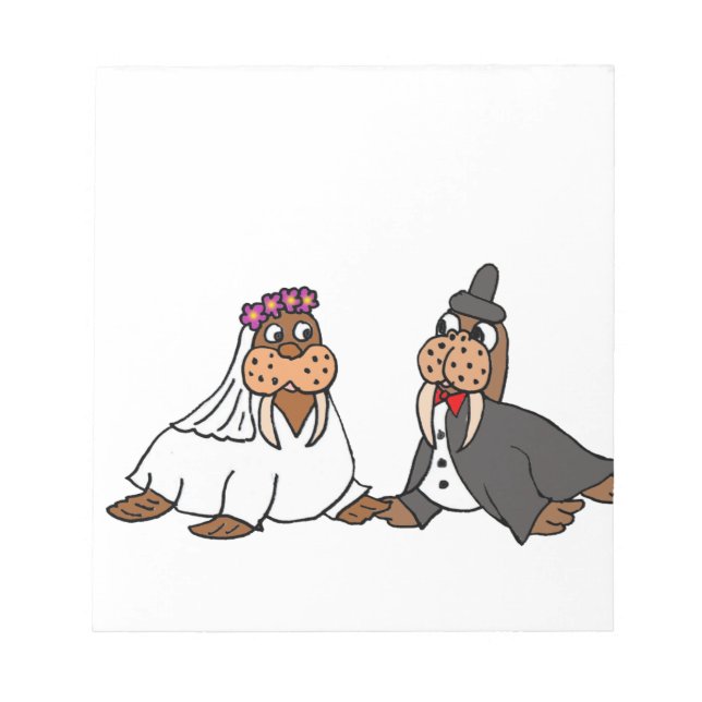Funny Walrus Bride and Groom Wedding Notepad (Front)