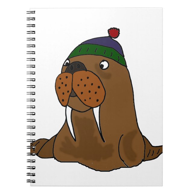 Funny Walrus in Knitted Cap Notebook (Front)