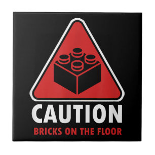 Funny Warning Caution Building Blocks Bricks On Fl Ceramic Tile