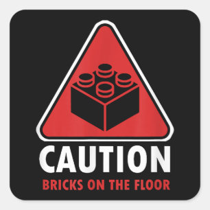 Funny Warning Caution Building Blocks Bricks On Fl Square Sticker