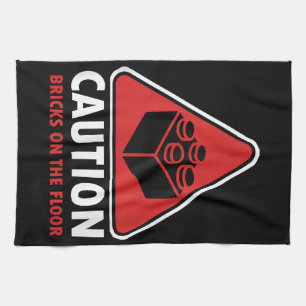 Funny Warning Caution Building Blocks Bricks On Fl Tea Towel