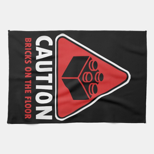 Funny Warning Caution Building Blocks Bricks On Fl Tea Towel (Horizontal)