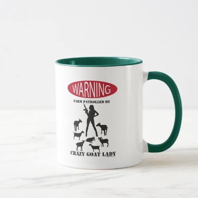 FUNNY Warning Farm Patrolled by Crazy Goat LAdy Mug (Right)