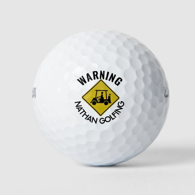 Funny Warning Sign Golf Cart Personalised Balls (Front)