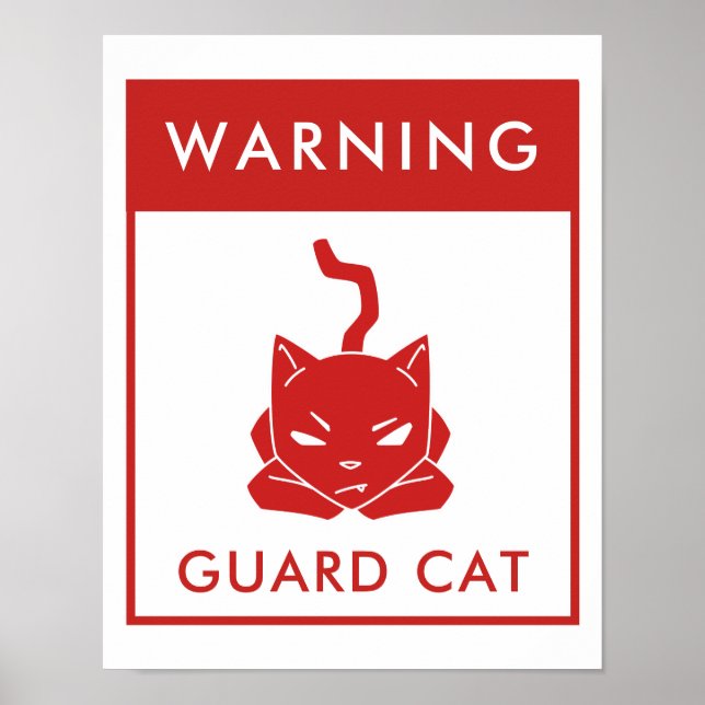 Funny Warning Sign | Guard Cat | Red Poster (Front)