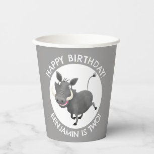Funny warthog personalised birthday paper cups