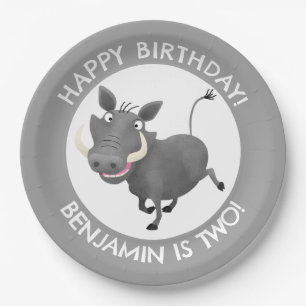 Funny warthog personalised birthday paper plate