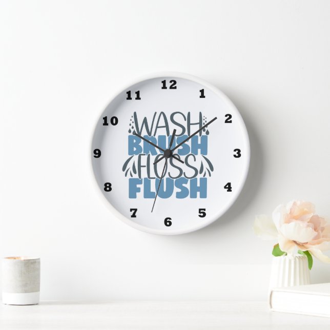 funny wash brush floss flush word art clock (Home)