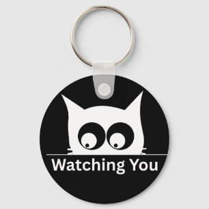 Funny Watching You Cat Cute Minimal Key Ring