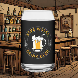 Funny water beer word art drinking can glass