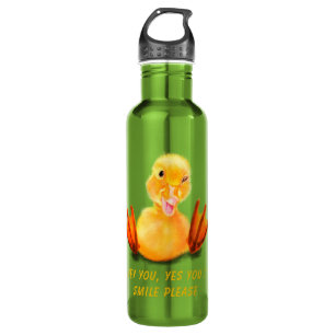 Funny Water Bottle with Happy Duck - Custom Text