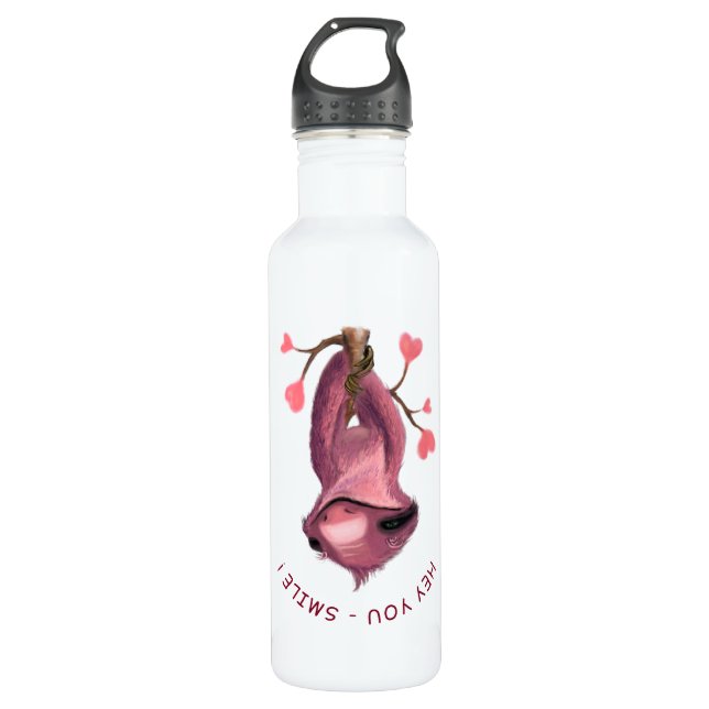 Funny Water Bottle with Playful Sloth - Smile (Front)