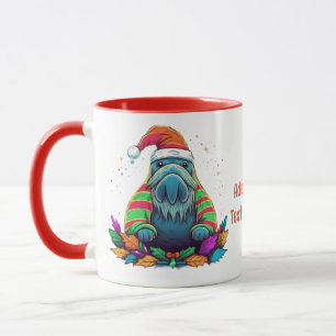 Funny Water Colour Walrus Santa Christmas Party Mug