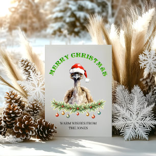 Funny Watercolor Aussie Emu Fam Holiday Greeting Card