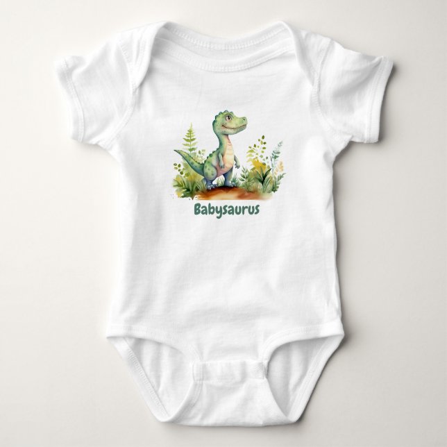 Funny Watercolor Baby Dinosaurs Personalised Bodysuit (Front)