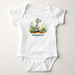 Funny Watercolor Baby Dinosaurs Personalized Bodysuit