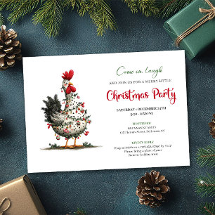 Funny Watercolor Chicken Festive Christmas Invite