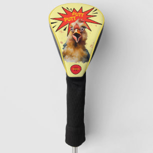 Funny Watercolor Chicken Golf Humour Monogram Head Cover