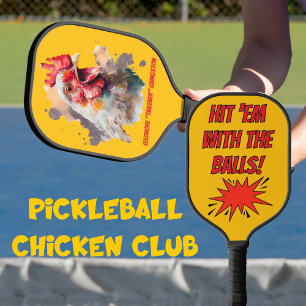 Funny Watercolor Chicken Personalised Pickleball Paddle