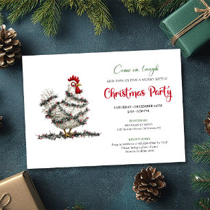 Funny Watercolor Chicken Red Green Holiday Invite
