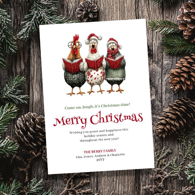 Funny watercolor chickens Christmas greeting card (Funny watercolor chickens Christmas greeting card

)