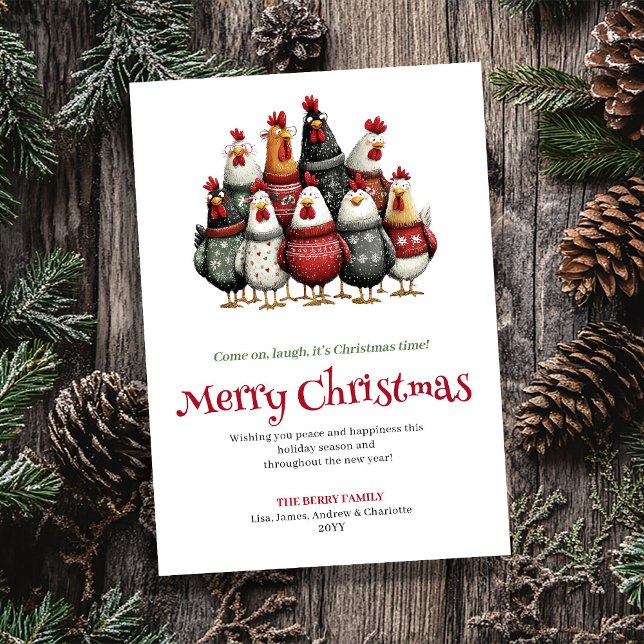 Funny Watercolor Chickens Christmas Greeting Card (Funny Watercolor Chickens Christmas Greeting Card)