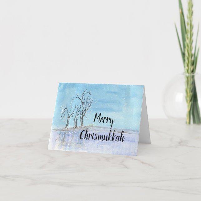 Funny Watercolor Chrismukkah Greeting Card (Front)