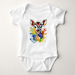Funny watercolor colourful antelope baby bodysuit