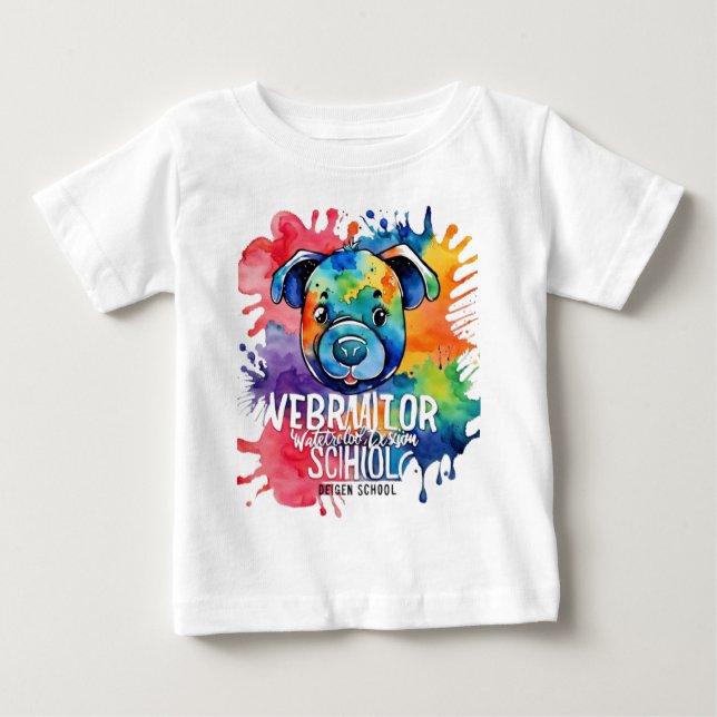 Funny watercolor colourful dog baby T-Shirt (Front)