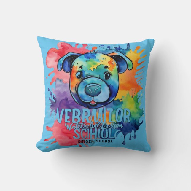 Funny watercolor colourful dog cushion (Front)