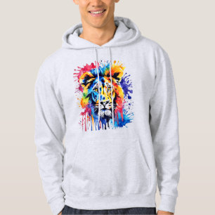 Funny watercolor colourful lion hoodie