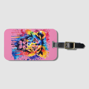 Funny watercolor colourful lion luggage tag