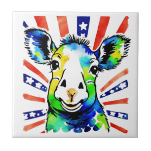 Funny watercolor colourful sheep ceramic tile