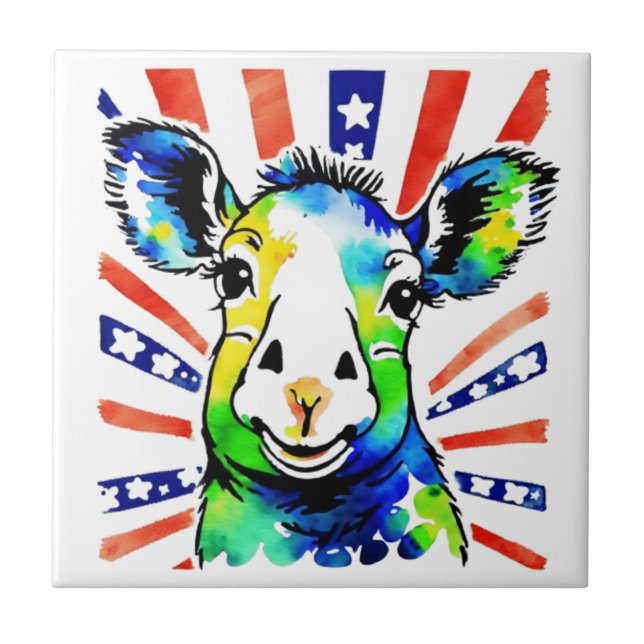 Funny watercolor colourful sheep ceramic tile (Front)
