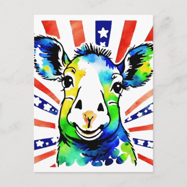 Funny watercolor colourful sheep postcard (Front)