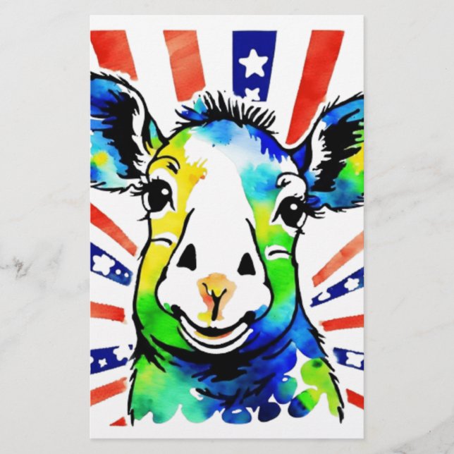 Funny watercolor colourful sheep stationery (Front)