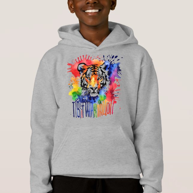 Funny watercolor colourful tiger (Front)