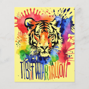 Funny watercolor colourful tiger