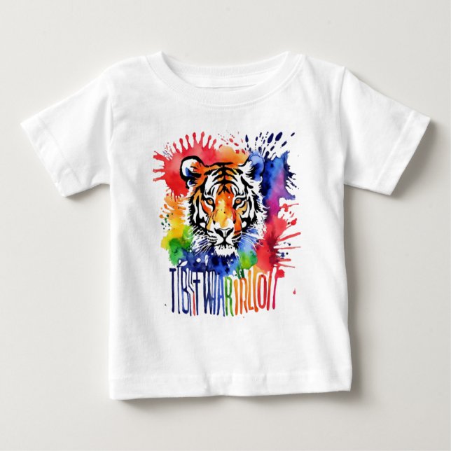 Funny watercolor colourful tiger baby T-Shirt (Front)