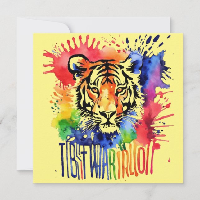 Funny watercolor colourful tiger invitation (Front)