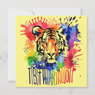 Funny watercolor colourful tiger save the date