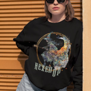 Funny Watercolor Creepy Witches Broom Halloween Sweatshirt