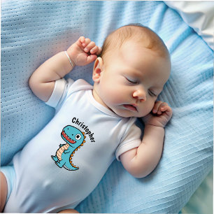 Funny Watercolor Dinosaur Personalised Baby Bodysuit