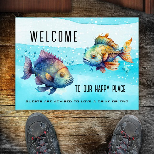 Funny Watercolor Fish Nautical  Doormat (Creator Uploaded)