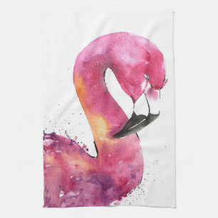 Funny Watercolor Pink Flamingo Gifts Lover Tea Towel