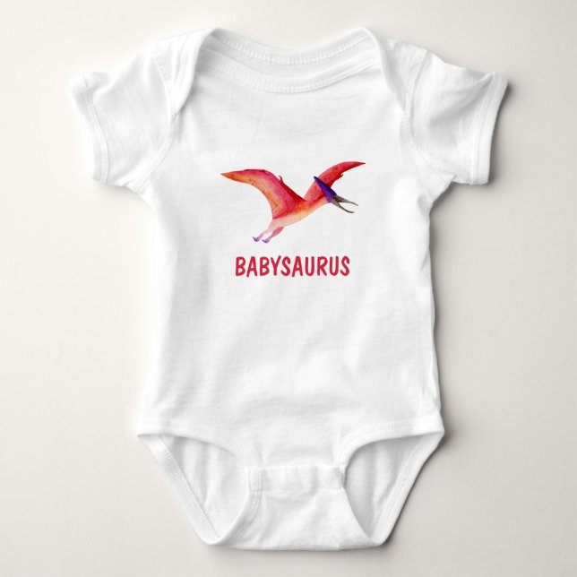 Funny Watercolor Pink Pterosaur Personalised  Baby Bodysuit (Front)
