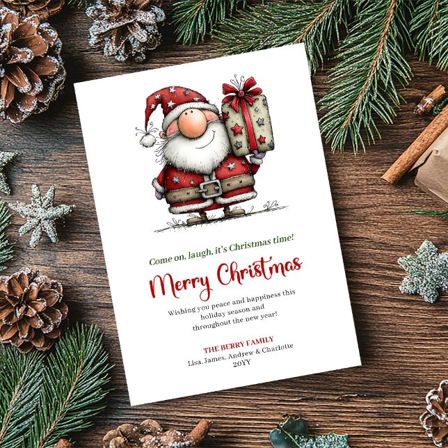Funny watercolor Santa Christmas greeting card (Funny Christmas greeting card,
humor quirky cartoon Santa Claus,
cartoonish artistic holiday  Xmas,
)