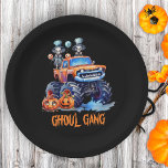 Funny Watercolor Skeletons Ghoul Gang Halloween Paper Plate<br><div class="desc">Unleash the spooky fun this October with our “Ghoul Gang” personalised paper plates! Perfect for kids’ Halloween parties or celebrating an Autumn birthday on Fright Night, these plates feature an adorable crew of skeletons riding in style on a monster truck, flanked by grinning jack-o-lanterns and fluttering bats under a whimsy...</div>