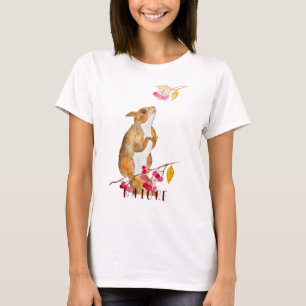 Funny watercolor squirrel on a branch with berries T-Shirt